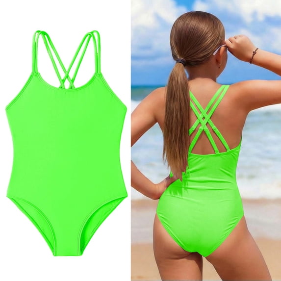 Swimsuits for Girls Crossback 1 Piece Bathing Suit Quick Dry Beach Swimwear with Adjustable Straps Tween Girl Bathing Suits 11-12 Years