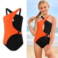 thumbnail image 1 of Swimsuits for Girls Cutout 1-Piece Bathing Suits Quick Dry Beach Swimwear Cross Shoulder Strap Girls Swimsuit Size 2-3 Years, 1 of 5