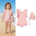 thumbnail image 1 of Swimsuits for Girls Ruffle 1 Piece Swimming Suits Quick Dry Swimwear with Swim Cap Girls Bathing Suits Size 12-24 Months, 1 of 5