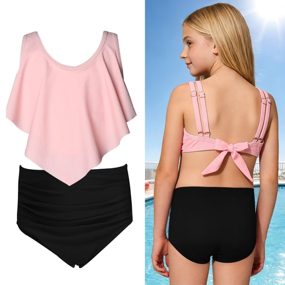 Swimsuits for Girls Ruffled Two Piece Girls' Swimwear with Chest Pad Tween Bathing Suits 12 Years