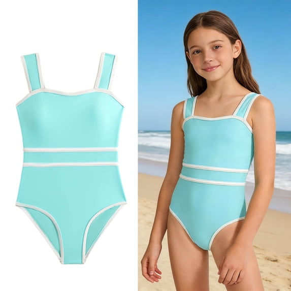 Swimsuits for Girls Sleeveless 1 Piece Bathing Suit Quick Dry Beach Swimwear with Padded Tween Swimsuits for Girls 11-12 Years