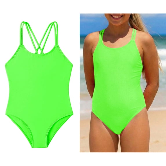 Swimsuits for Girls Sleeveless 1 Piece Bathing Suit Quick Dry Summer Swimwear Cross Shoulder Strap Kids Swimsuits for Girls 8-9 Years