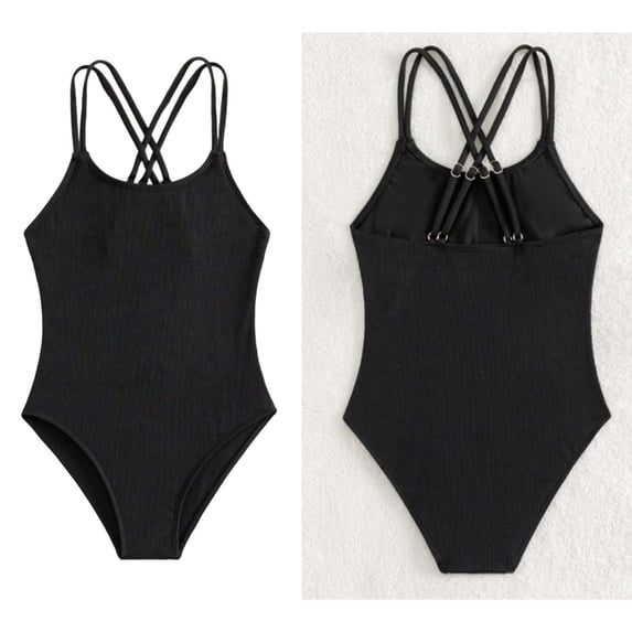 Swimsuits for Girls Sleeveless 1-Piece Bathing Suits Quick Dry Summer Swimwear Cross Shoulder Strap Kids Swimsuits for Girls 8-9 Years