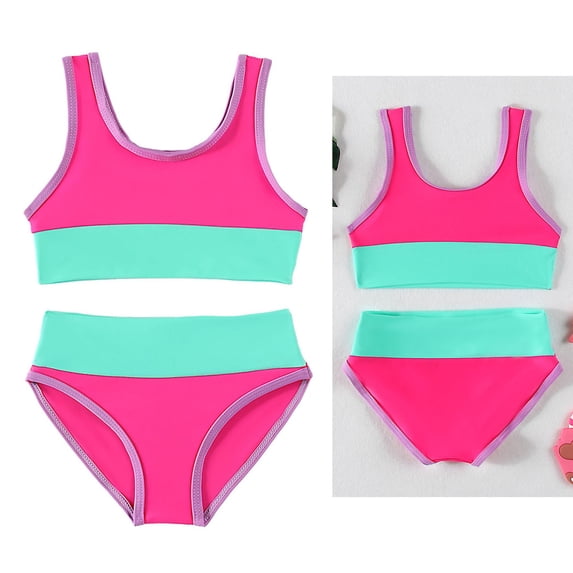 Swimsuits for Girls Tankini 2 Piece Girls' Swimwear with Colorblock Girls Size 7-8 Years Swimsuit