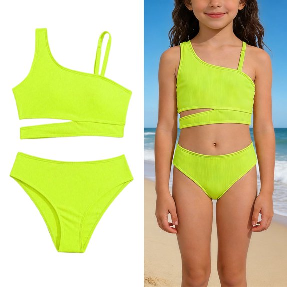 Swimsuits for Kids Cutout 2 Piece Girls Swim Suits with Chest Pad Kids Bathing Suits Girls 7-8 Years