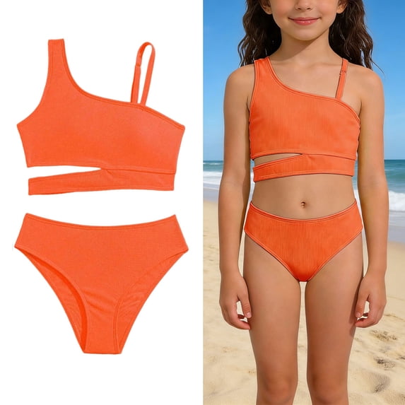 Swimsuits for Kids Cutout Two Piece Bikini Sets with Chest Pad Girls Bikini Size 9-10 Years
