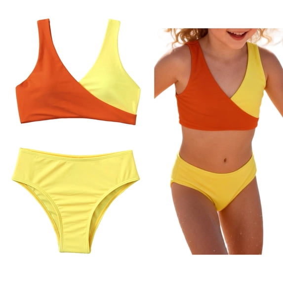 Swimsuits for Kids Girls Quick Dry 2 Piece Bikini Sets with Chest Pad Girl Bathing Suit 9-10 Years