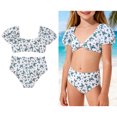 thumbnail image 1 of Swimsuits for Kids Girls Short Sleeve Crop Top Two Piece Bathing Suits with Chest Pad Kids Bathing Suits 9-10 Years, 1 of 9