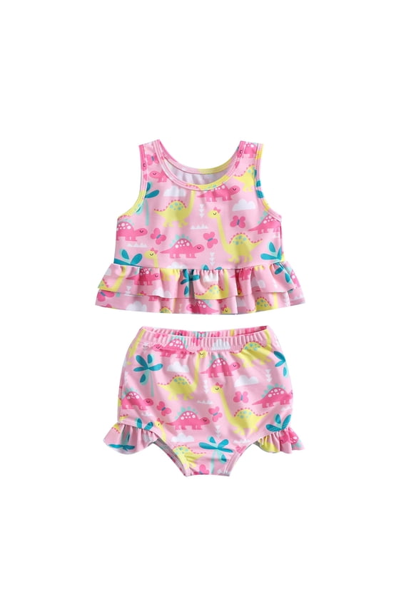 Swimsuits for Teen Girls 3-4 Years Sleeveless Kids Spring Summer Cartoon Floral Cotton Beach Swin Outfits Pink Swimwear Sizes 3-4 Years
