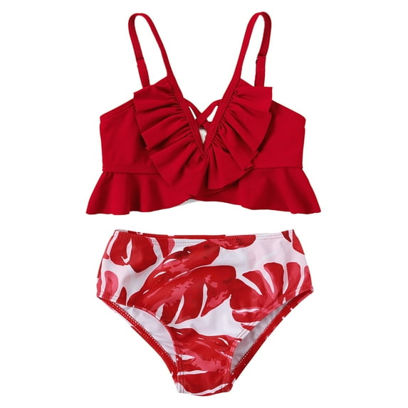 Swimsuits for Teen Girls 8-10 Years Sleeveless 2 Piece Sport Blue Floral Floral Prints High Waist Bikini Set Beach Red Bathing Suit Sizes 8-10 Years