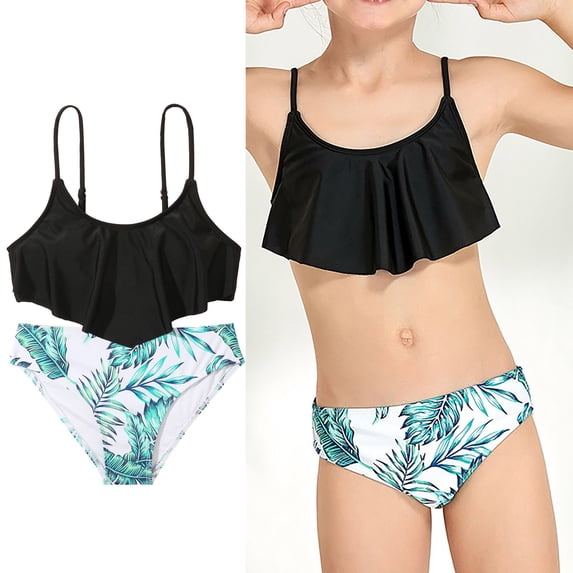 Swimsuits for Tween 2 Piece Ruffled Girls Bikini with Chest Pad Bathing Suits for Girls 13-14 Years
