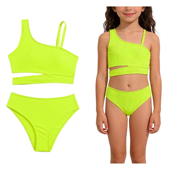 Swimsuits for Tween Cutout Two Piece Girls' Swimwear with Chest Pad Tween Swimsuits for Girls 11-12 Years
