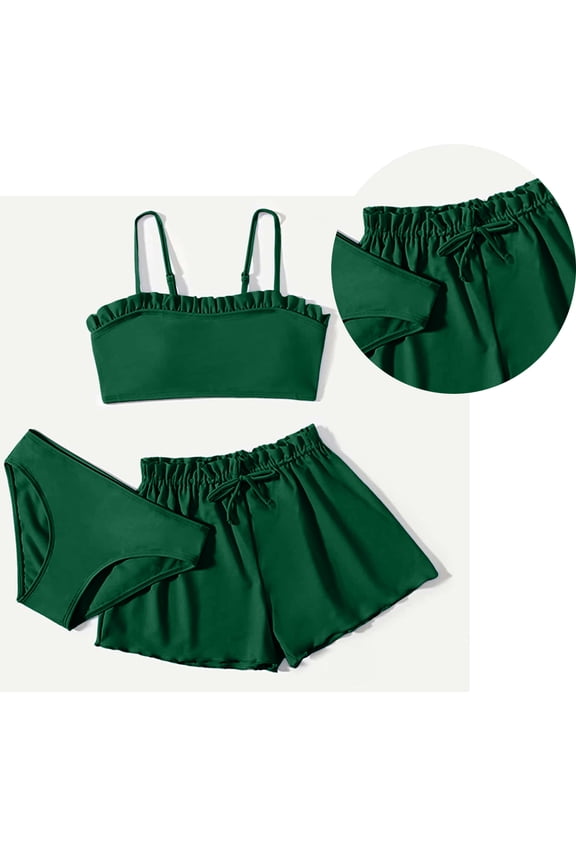 Swimsuits for Tween Quick Dry 3 Piece Swim Sets with Shorts Tween Bathing Suits 12-14 Years
