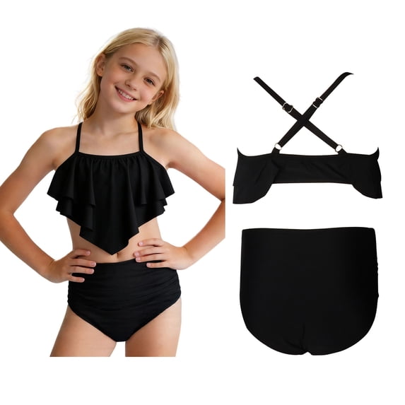Swimsuits for Tween Ruffled Two Piece Girls Swim Suits with Chest Pad Girls Swimsuit Size 10-11 Years