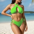 thumbnail image 1 of Swimsuits for Women 2 Piece Halter Cutout Criss Cross String Drawstring Bikini Sets, 1 of 7