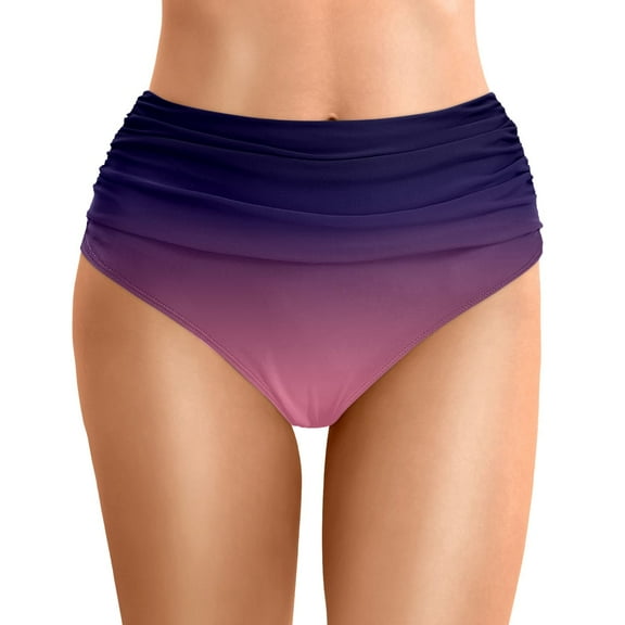 Swimsuits for Women 2025 High Waist Bikini Bottoms Swim Briefs Beach Shorts Ruched High Cut Full Coverage Swimsuit Sports Yoga Shorts Purple XXL