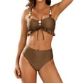 thumbnail image 1 of Swimsuits for Women 2025 Solid Color Beaded Rope High Waist Tummy Control 2Pcs Swimsuits Set Brown M, 1 of 8