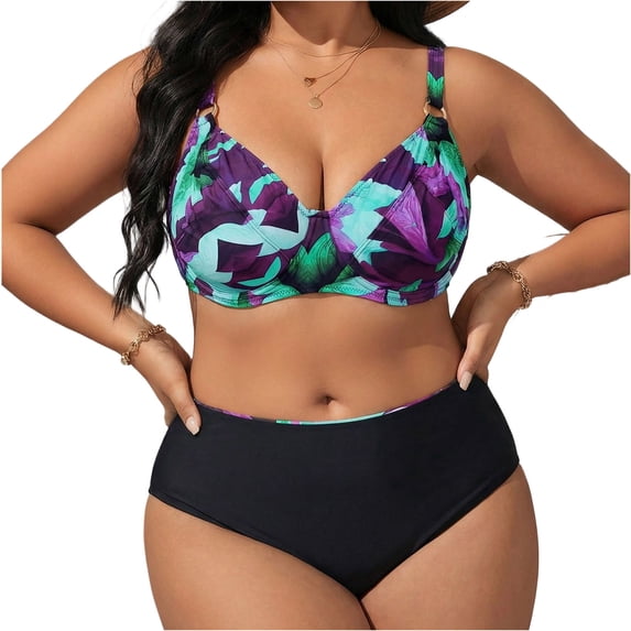 Swimsuits for Women Adjustable Straps V Neck Swimwear with Bottom Tummy Control Bathing Suit Plus Size Fashion