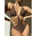 thumbnail image 1 of Swimsuits for Women High Waisted Chain Swimwear Sexy Neck Hanging Open Back Temperament Summer Solid Color Bathing Suit, 1 of 5