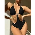thumbnail image 1 of Swimsuits for Women High Waisted Chain Swimwear Sexy Neck Hanging Open Back Temperament Summer Solid Color Bathing Suit, 1 of 5