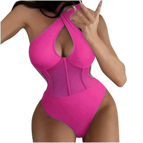 Swimsuits for Women One Piece Cross Neck Patchwork Triangle Swimming Suit Solid Color Sexy Bikini Swimsuit