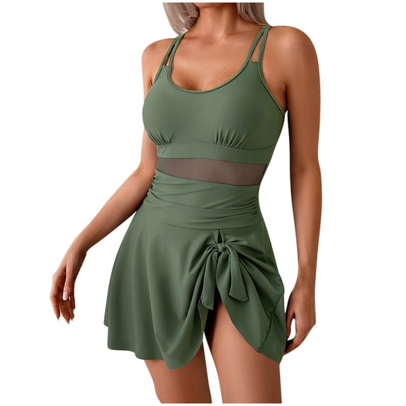 Swimsuits for Women One Piece Swimwear Casual Solid Color Swimwear Conservative Wide Shoulder Strap Bathing Suit