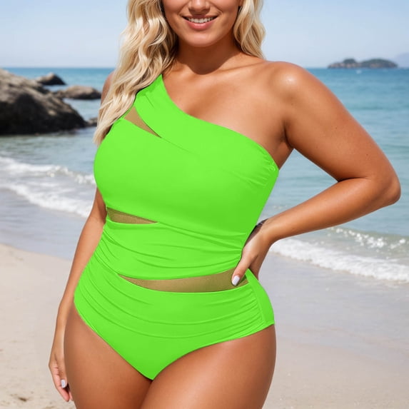 Swimsuits for Women One Shoulder Summer Solid Color Swimsuit For High Waisted Full Coverage With Adjustable Straps Tummy Control Bathing Suits XL