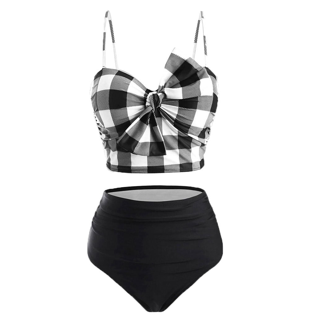 Swimsuits for Women PushUp Padded Bikin Plaid Bowknot Push Up Swimwear — free download
