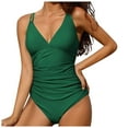 thumbnail image 1 of Swimsuits for Women Ruched Bathing Suits Strappy V Neck Monokini Adjustable Straps Ruched Details Hide Tummy Beach Swimwear, 1 of 6