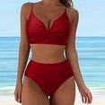 thumbnail image 1 of Swimsuits for Women Solid Color Crisscross Swimwear 2Piece Bathing Suits Adjustable Straps Swim Top with High Waisted Bottom, 1 of 5