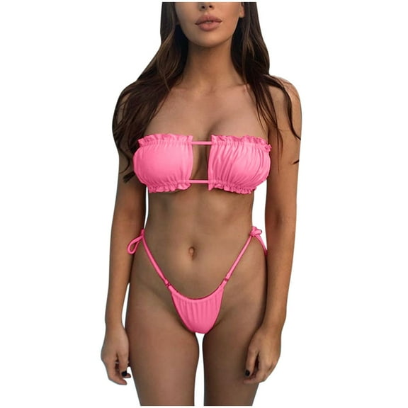 Swimsuits for Women,Summer Women's Print Split Swimsuit Swimwear Beachwear Bikini Hot Pink M(M)