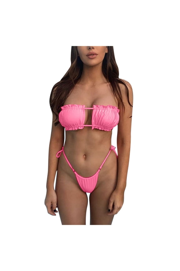 Swimsuits for Women,Summer Women's Print Split Swimsuit Swimwear Beachwear Bikini Hot Pink M(M)