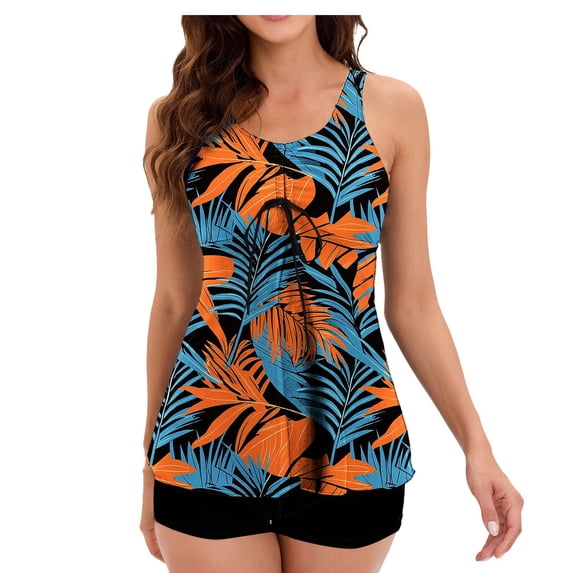 Swimsuits for Women Vintage Printed Tankini Top Modest Swimwear with Boyshorts Tummy Control Bathing Suit
