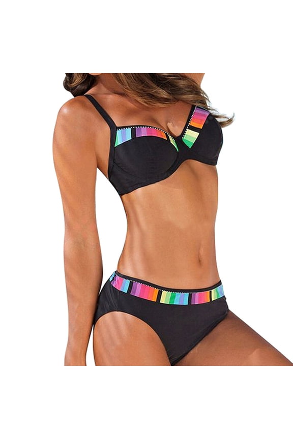 Swimsuits for Women Women's Colorblock Print Gradient Split Bikini Backless Swimsuit