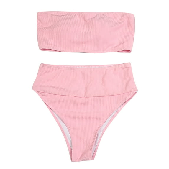 Swimsuits for Women Women's New Solid Color Tube Top Strap Bikini Swimsuit