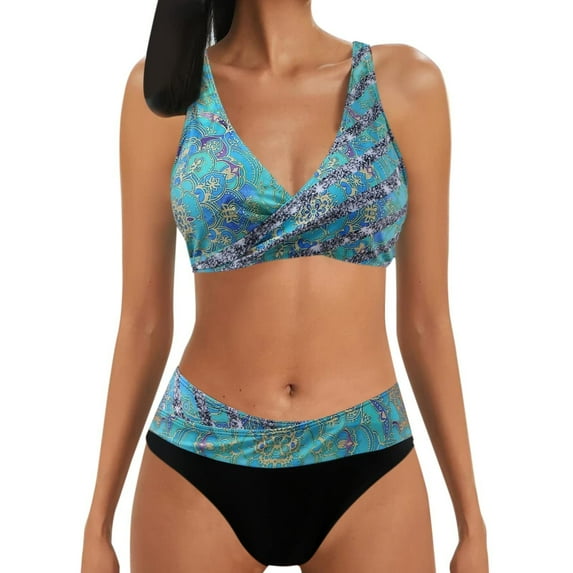 Swimsuits for Women Women's Printed Split Bikini with Chest Pads Triangle Suit Swimsuit