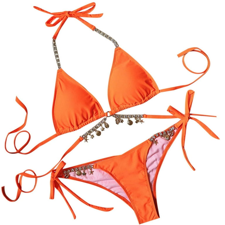 Swimsuits for Women Women s Summer Solid Color Crystal Diamond