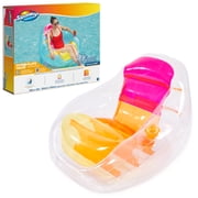 Swimways Dry Float Socializer Pool Float, Translucent Inflatable Recliner Chair for Adults with Fast Inflation, Cup Holder & Back Rest