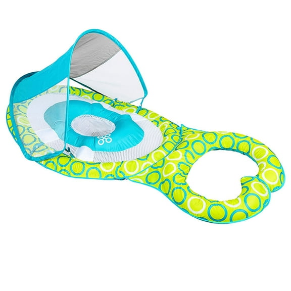 (Open Box) SwimWays 9 to 24 Months Inflatable Mommy and Me Baby Spring Float w/ Removable UPF 50 Sun Canopy & Parent Float Ring, Green/Blue