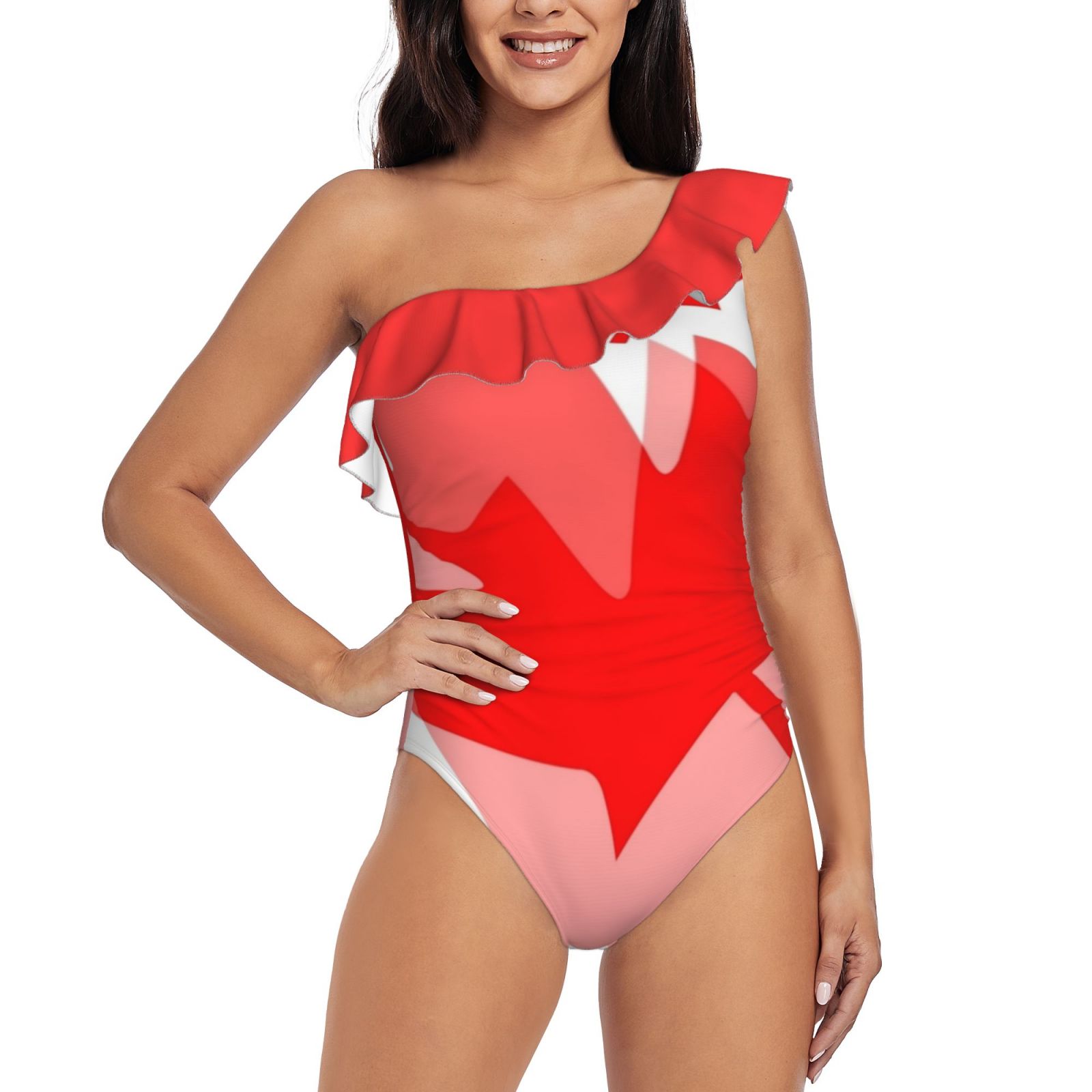 Swimwear 2024 A Canadian Flag Wave New Sexy Mesh Patchwork OnePiece