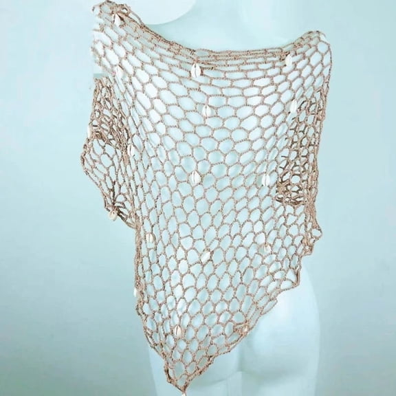 Swimwear Cover Up,Sexy Fashion Beach Hand Crochet Shawl Capelet Cover Up Sunscreen Net Triangle Fishnet Skirt, 150cm khaki