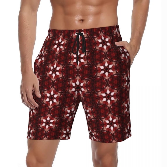 Swimwear Patchwork Print Board Shorts Summer Red Floral Casual Board Short Pants Males Custom Sports