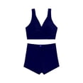 thumbnail image 1 of Swimwear Tankini for Women Modest Two Piece V-Neck Twist Front Full Coverage Boyshorts for Beach Navy S, 1 of 4