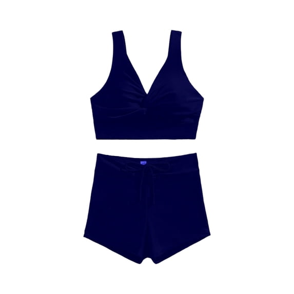 Swimwear Tankini for Women Modest Two Piece V-Neck Twist Front Full Coverage Boyshorts for Beach Navy S