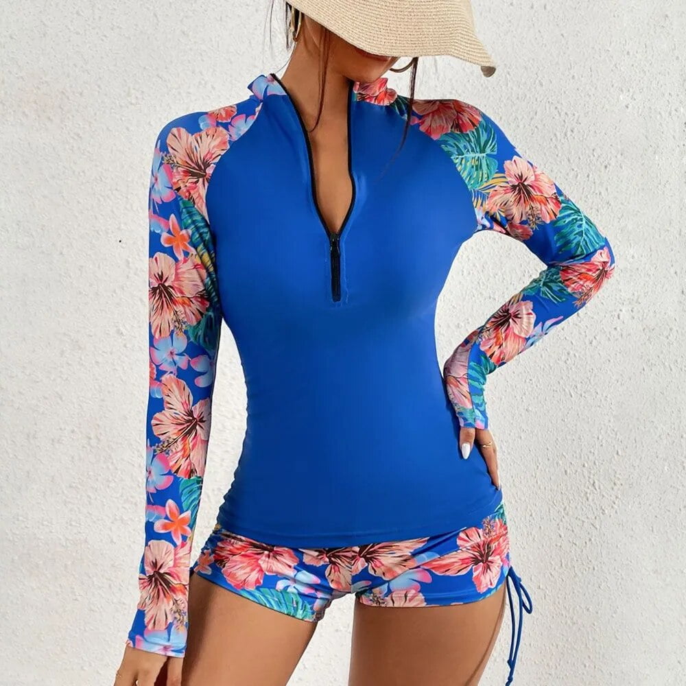 Swimwear Women 2024 Long Sleeve Swimsuit With Shorts Sport Surfsuit