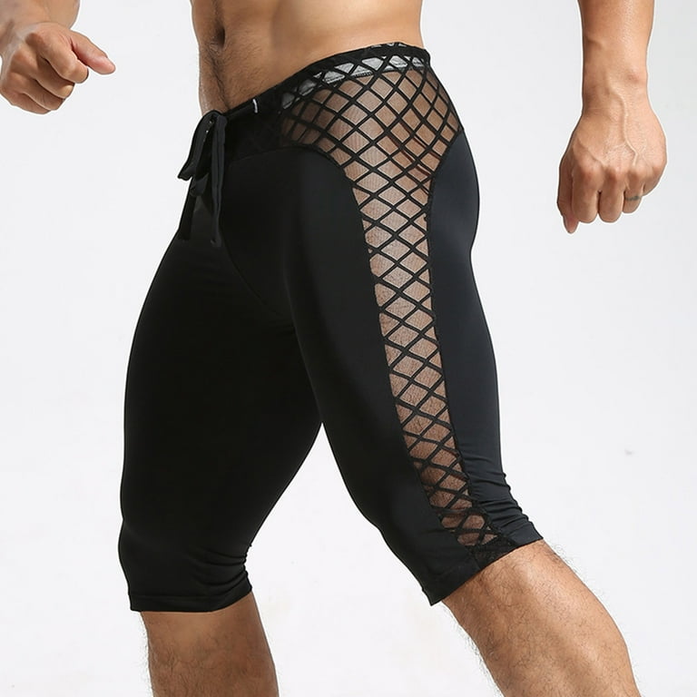 Swimwear for Mens Sports Tight Nylon Ice Silk Thin Solid Color Sexy Bottom Middle Pants Swimsuit