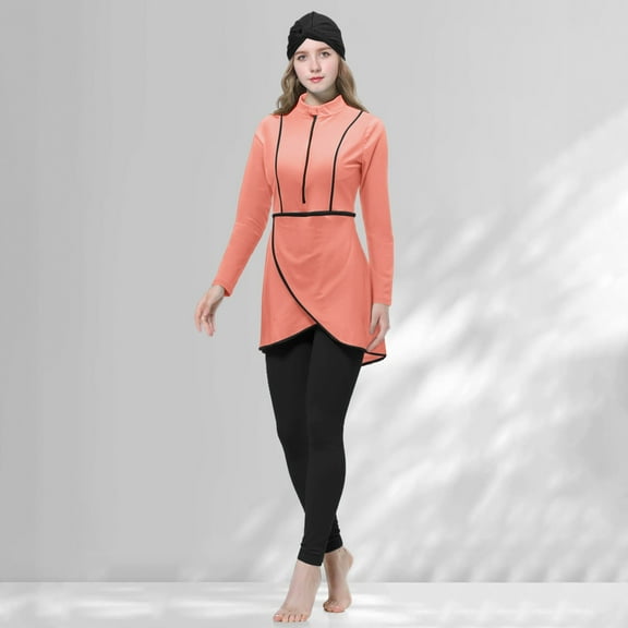 Swimwear for Women Oversized Conservative Long Sleeve Swimsuit with Trousers and Swim Cap Three Piece Swim Set