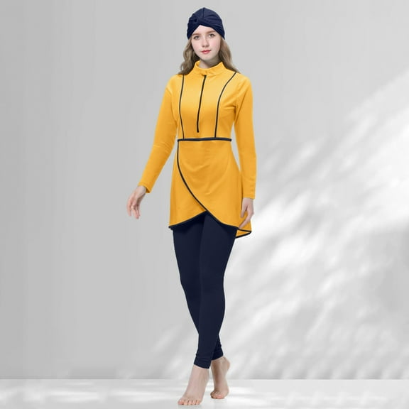 Swimwear for Women Oversized Conservative Long Sleeve Swimsuit with Trousers and Swim Cap Three Piece Swim Set