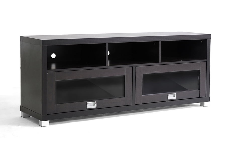 Swindon Dark Brown Modern TV Stand with Sleek Glass Doors
