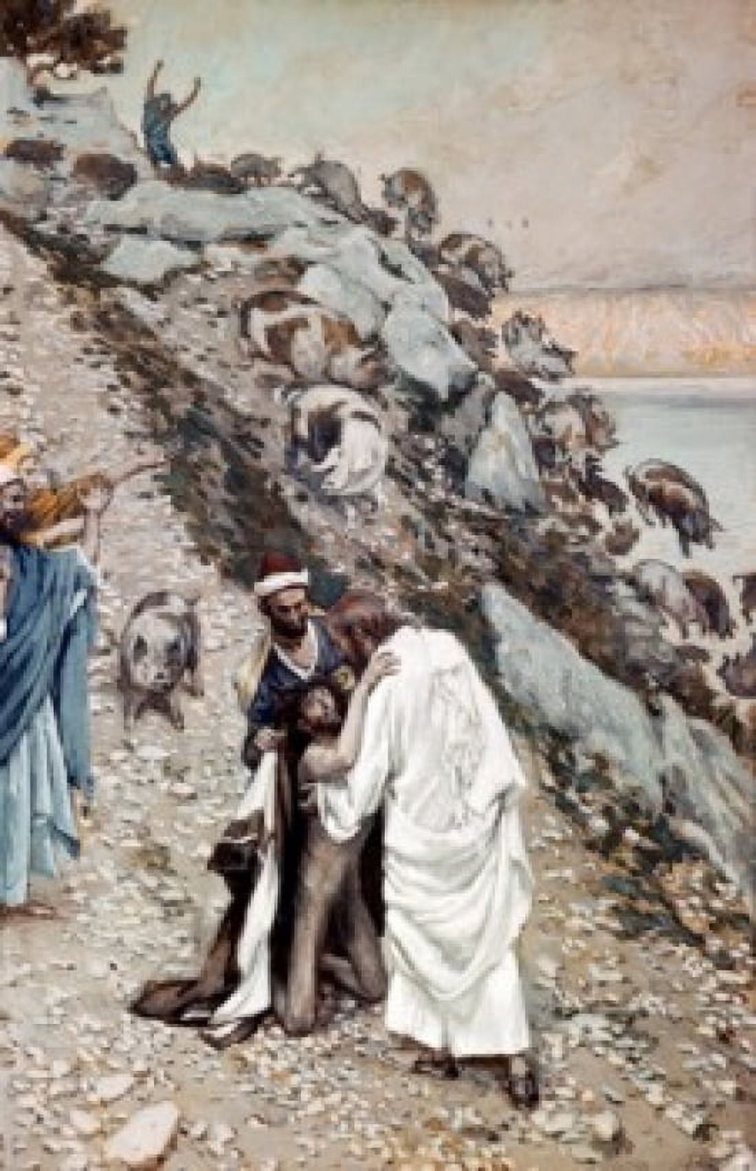 Swine Driven into the Sea James Tissot (1836-1902 French) Canvas Art - James Tissot (18 x 24)